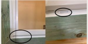 Close-up picture of the window feature, a weep hole.